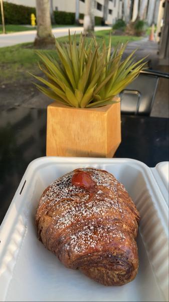 Guava and cheese croissant at Raccoon Coffee and Kitchen $5 #food Brickell 2021. Open at 7