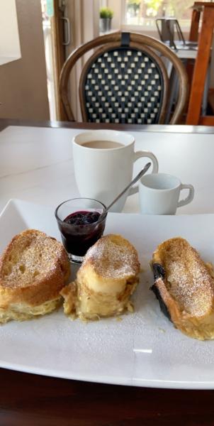 French toast served with homemade blueberry jam  at La Crepe de France #food 2019 in Downt