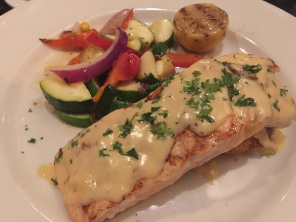 OpenNote: Grilled Salmon at St Clair served with a potato cake. Excellent #food