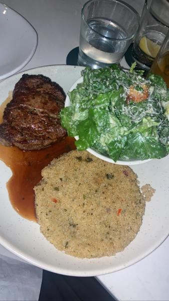 Moxies 9 ounce filet with quinoa and Cesar salad $48 excellent #food 